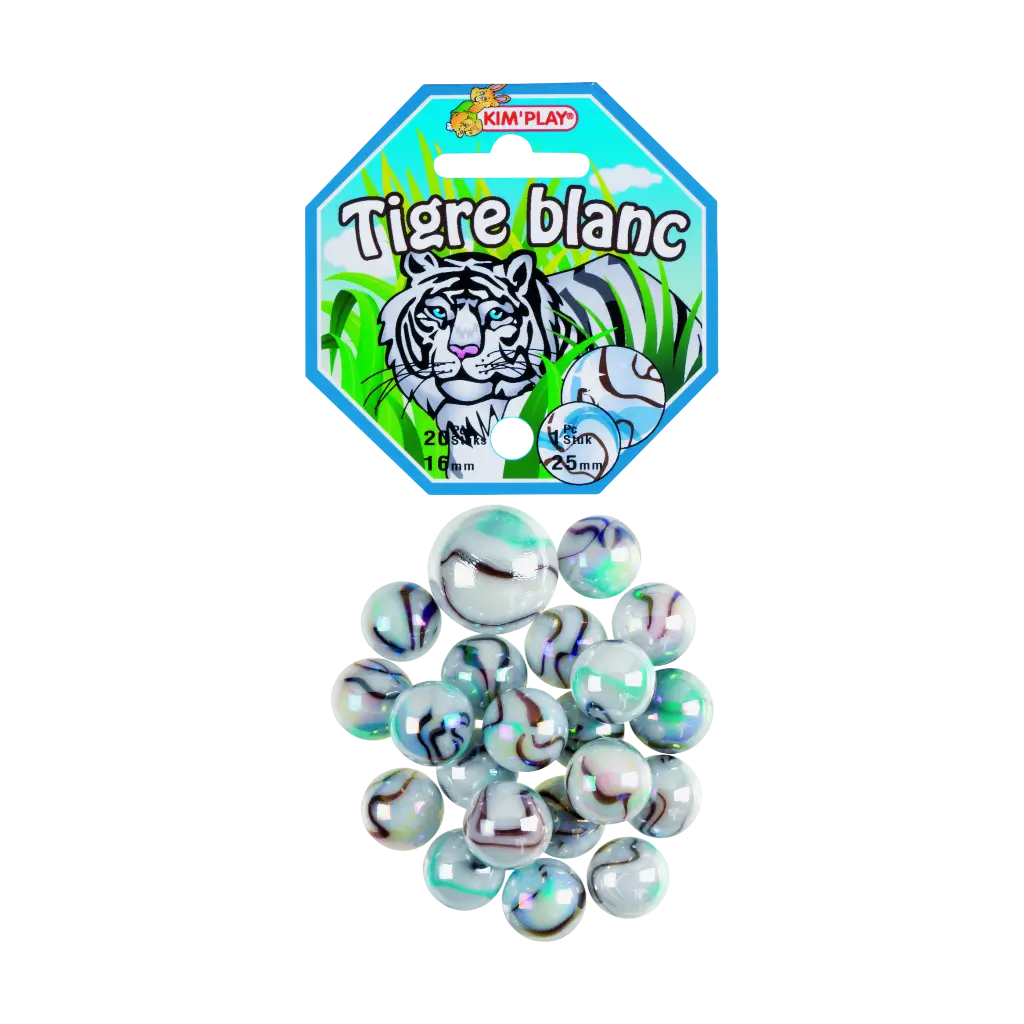 Confezione da 20 biglie Tiger bianche +1 tappo