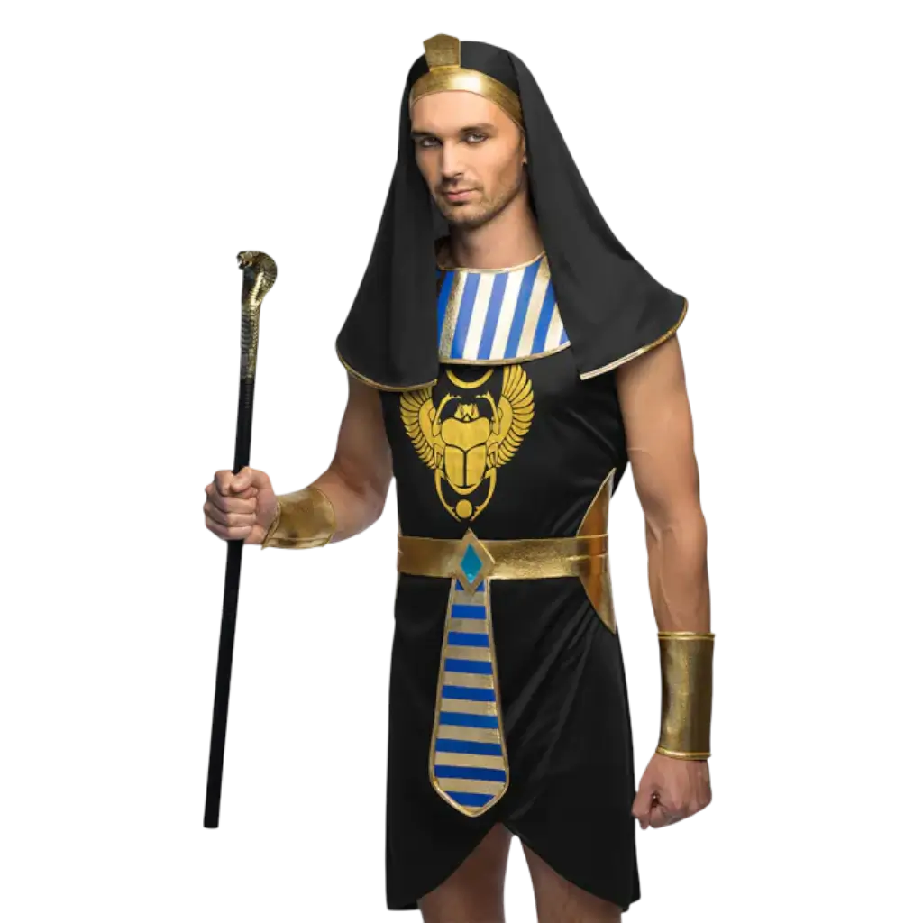 Scettro a forma di serpente del faraone nero e oro - 82 cm