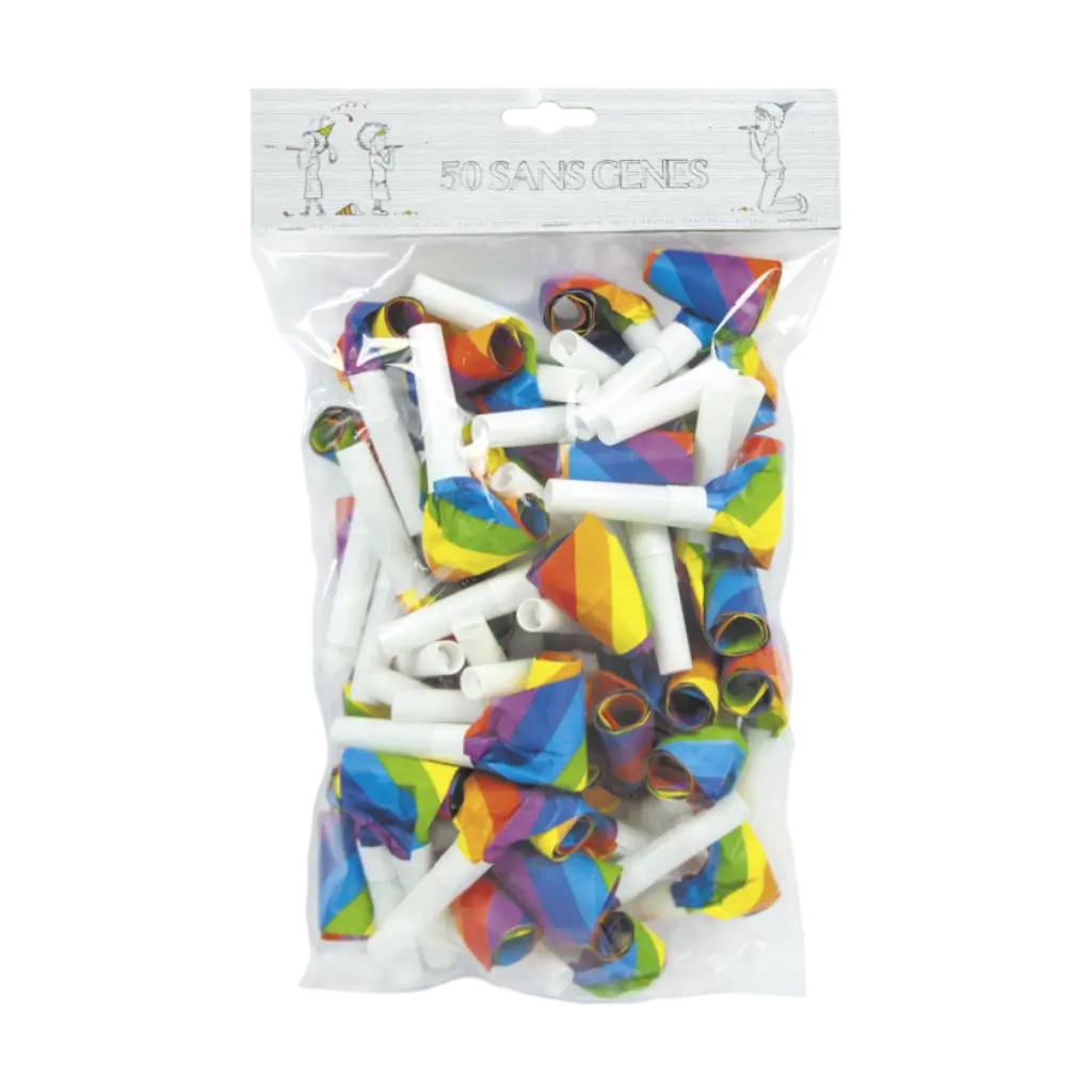 Confezione da 50 fischietti multicolori senza ostacoli