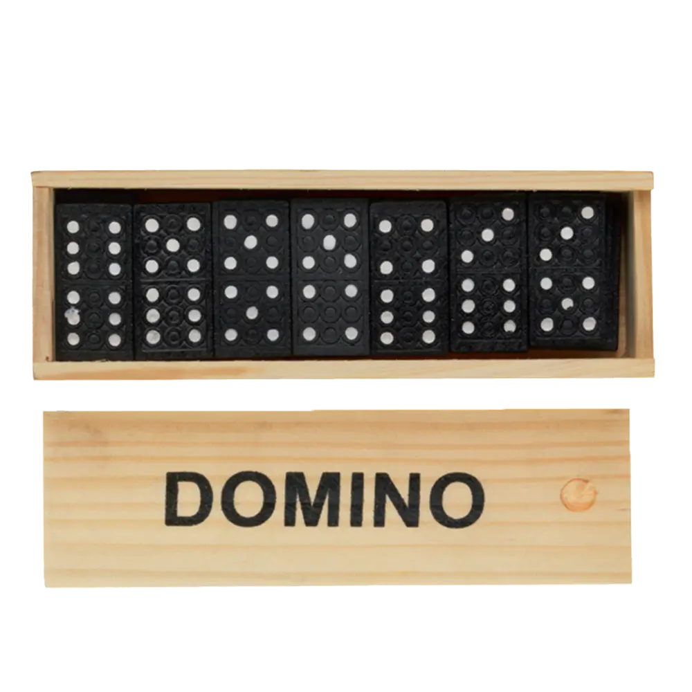 Set di domino neri con scatola di legno