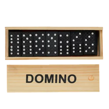 Set di domino neri con scatola di legno