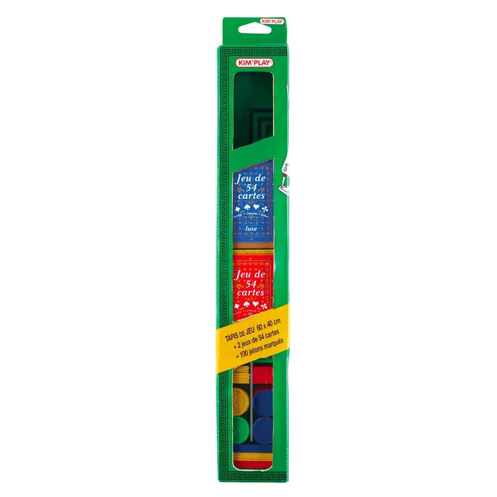 Pacchetto tappetino di gioco + 2 mazzi di carte + 100 fiches