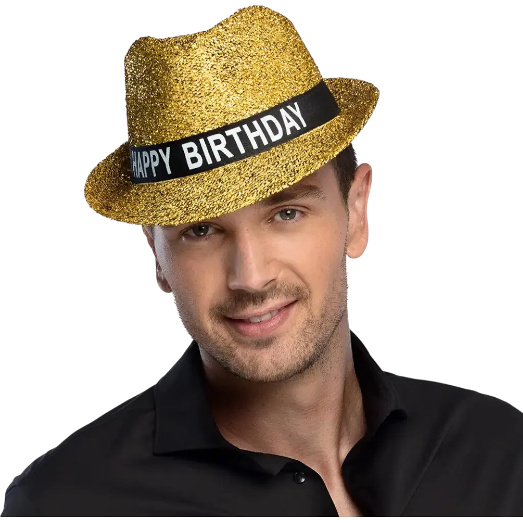 Cappello in tessuto dorato "Happy Birthday