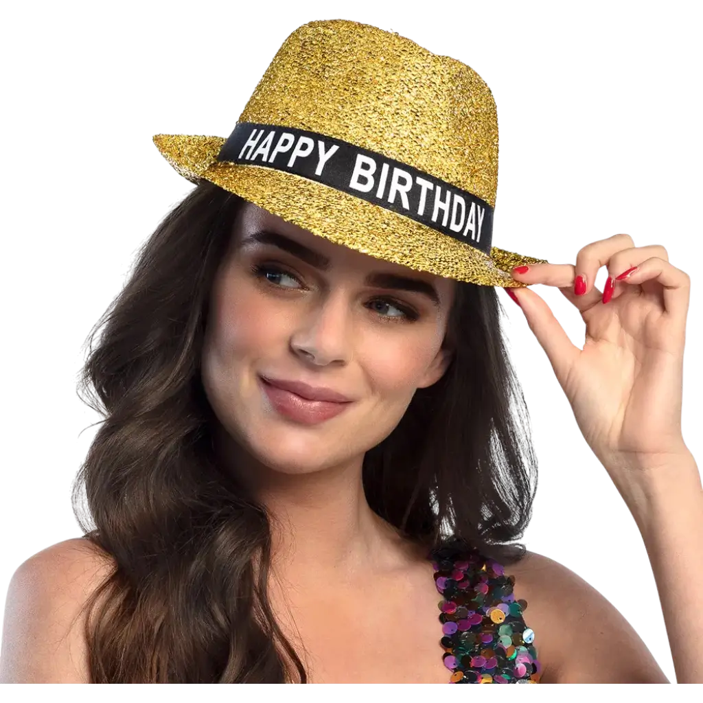 Cappello in tessuto dorato "Happy Birthday