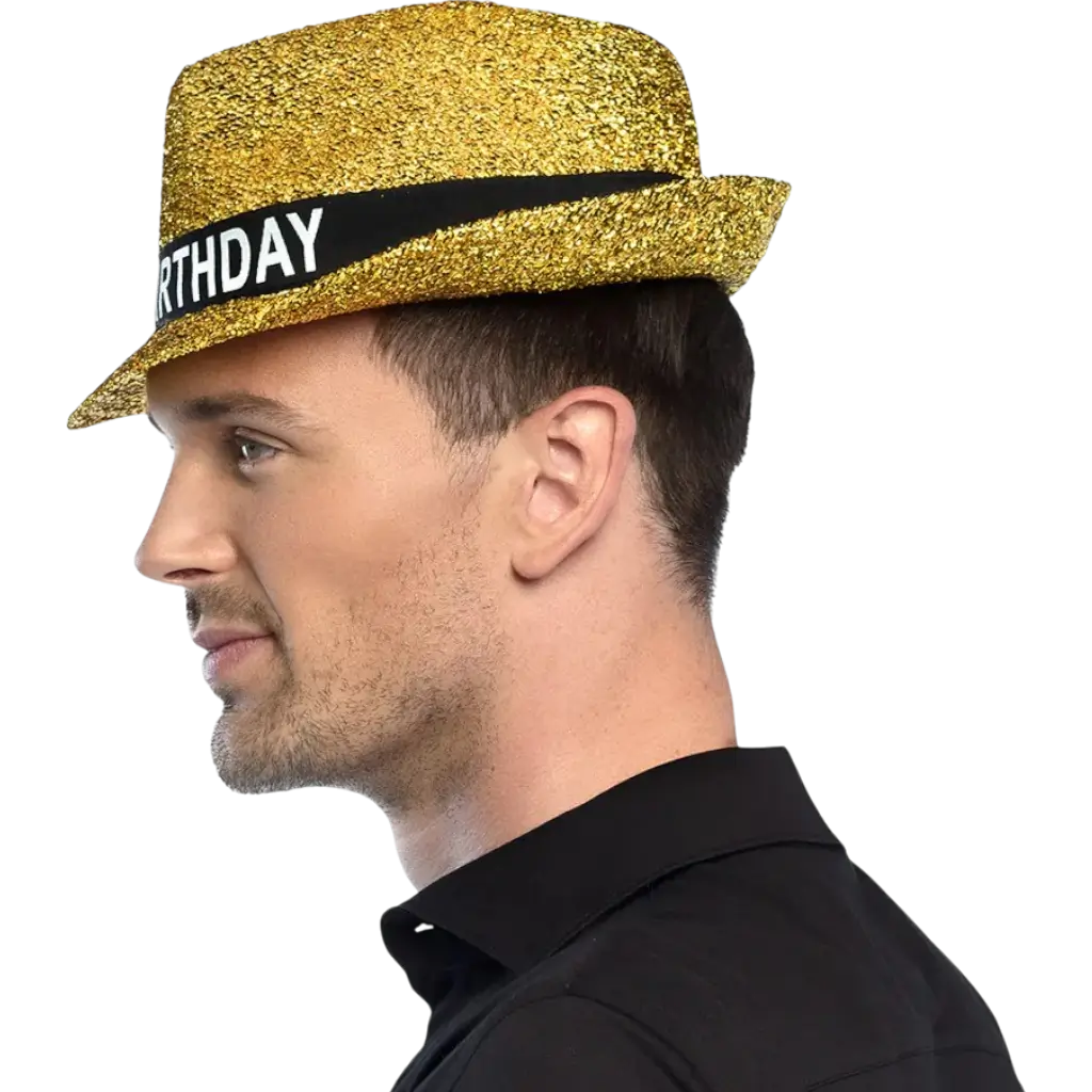 Cappello in tessuto dorato "Happy Birthday