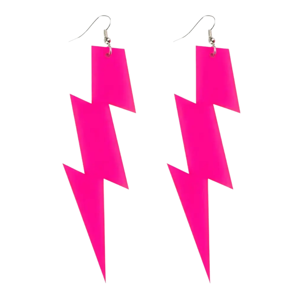 Orecchini a forma di lampo rosa - Sera fluorescente anni '80