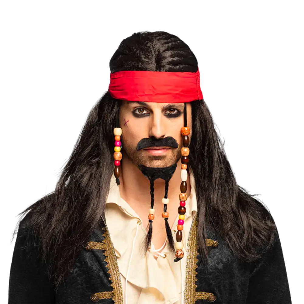 Parrucca pirata Tobias con bandana, baffi e barba
