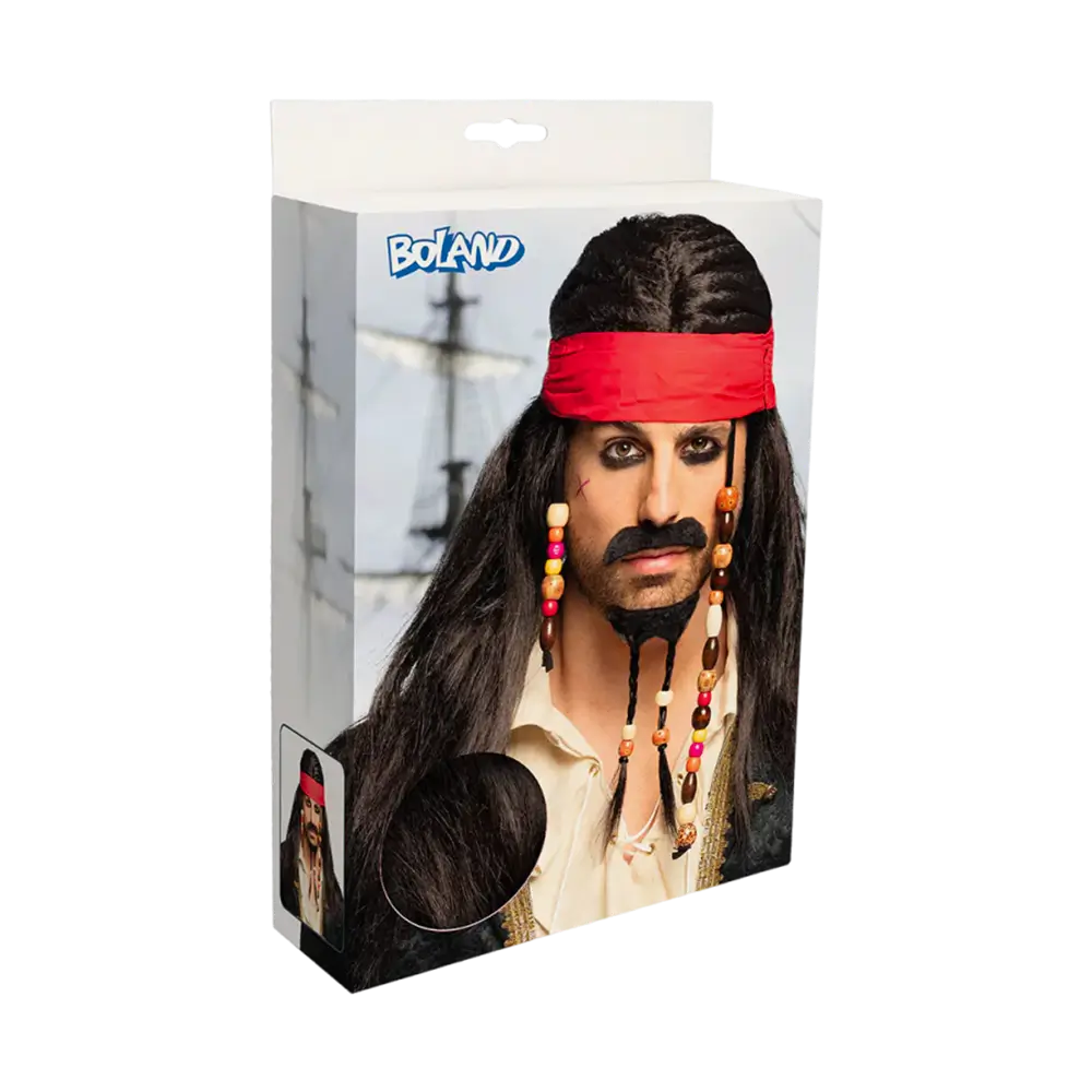 Parrucca pirata Tobias con bandana, baffi e barba