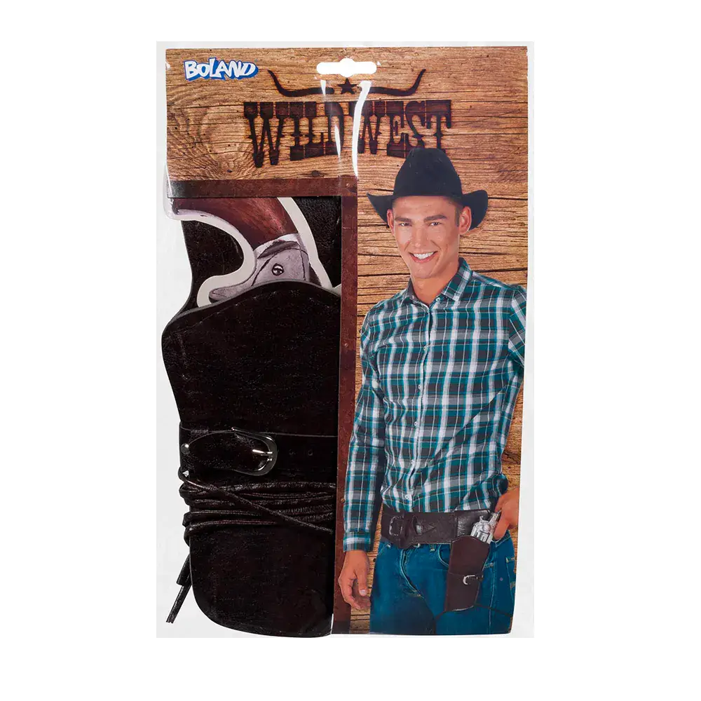 Cintura da cowboy nera con fondina e portacartucce – 114 cm