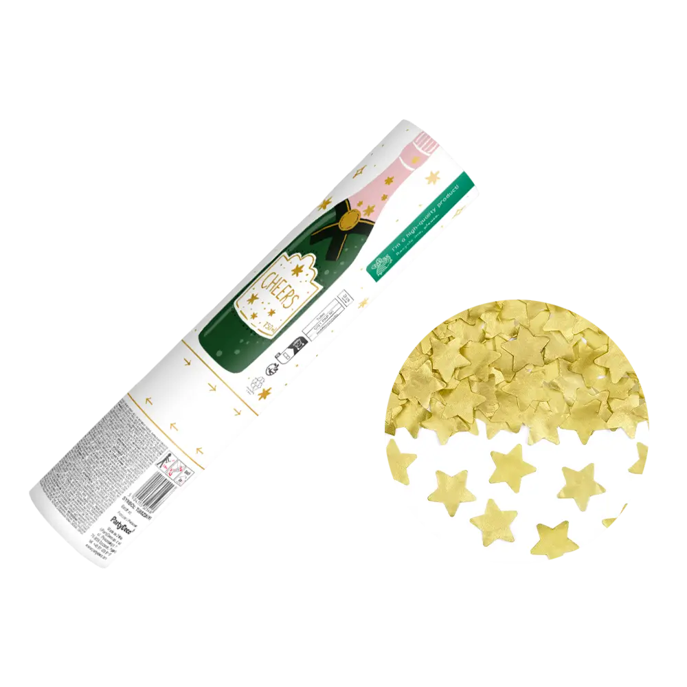 Cannone spara coriandoli – Stelle dorate biodegradabili – 20 cm