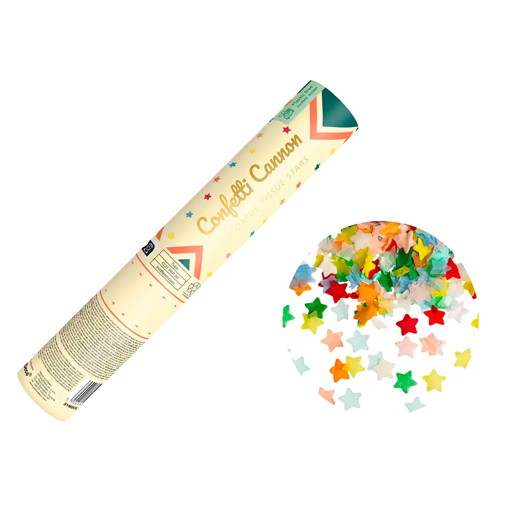Cannone spara coriandoli - Stelle multicolori - 20 cm