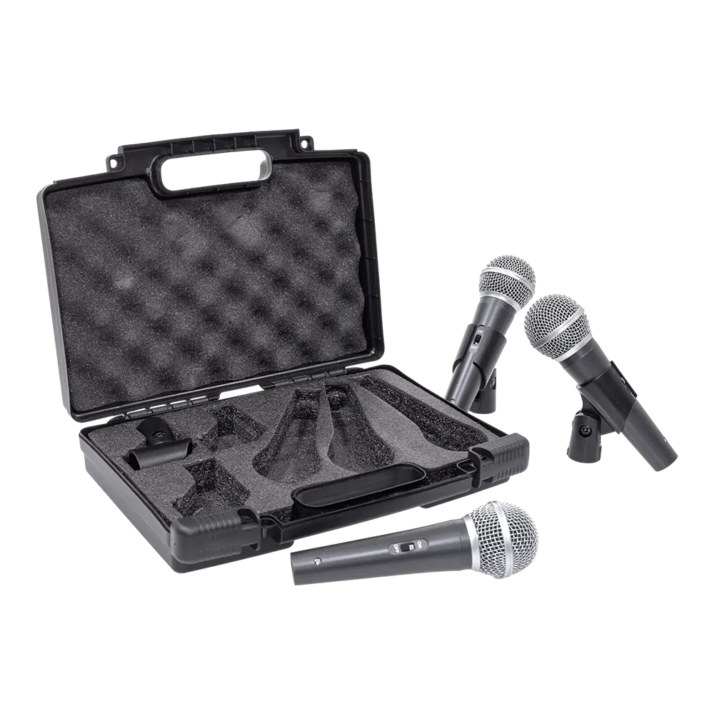 Microfono dinamico "MIC 300" Mac Mah – Confezione da 3 microfoni cablati con valigetta, clip, supercardioide, XLR