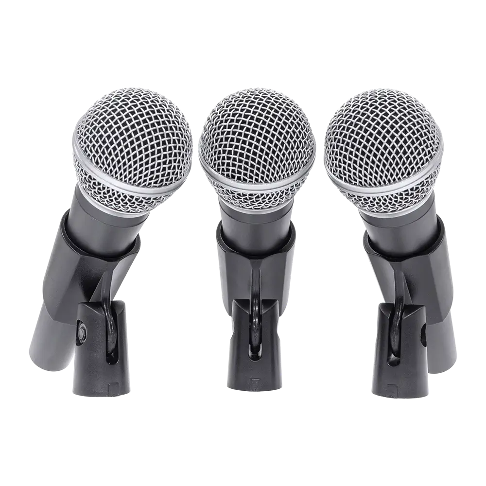 Microfono dinamico "MIC 300" Mac Mah – Confezione da 3 microfoni cablati con valigetta, clip, supercardioide, XLR