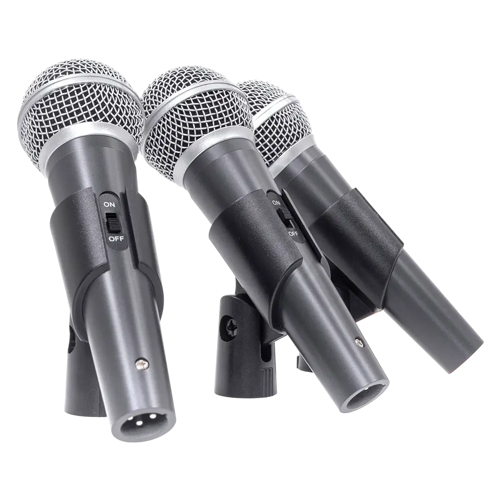 Microfono dinamico "MIC 300" Mac Mah – Confezione da 3 microfoni cablati con valigetta, clip, supercardioide, XLR