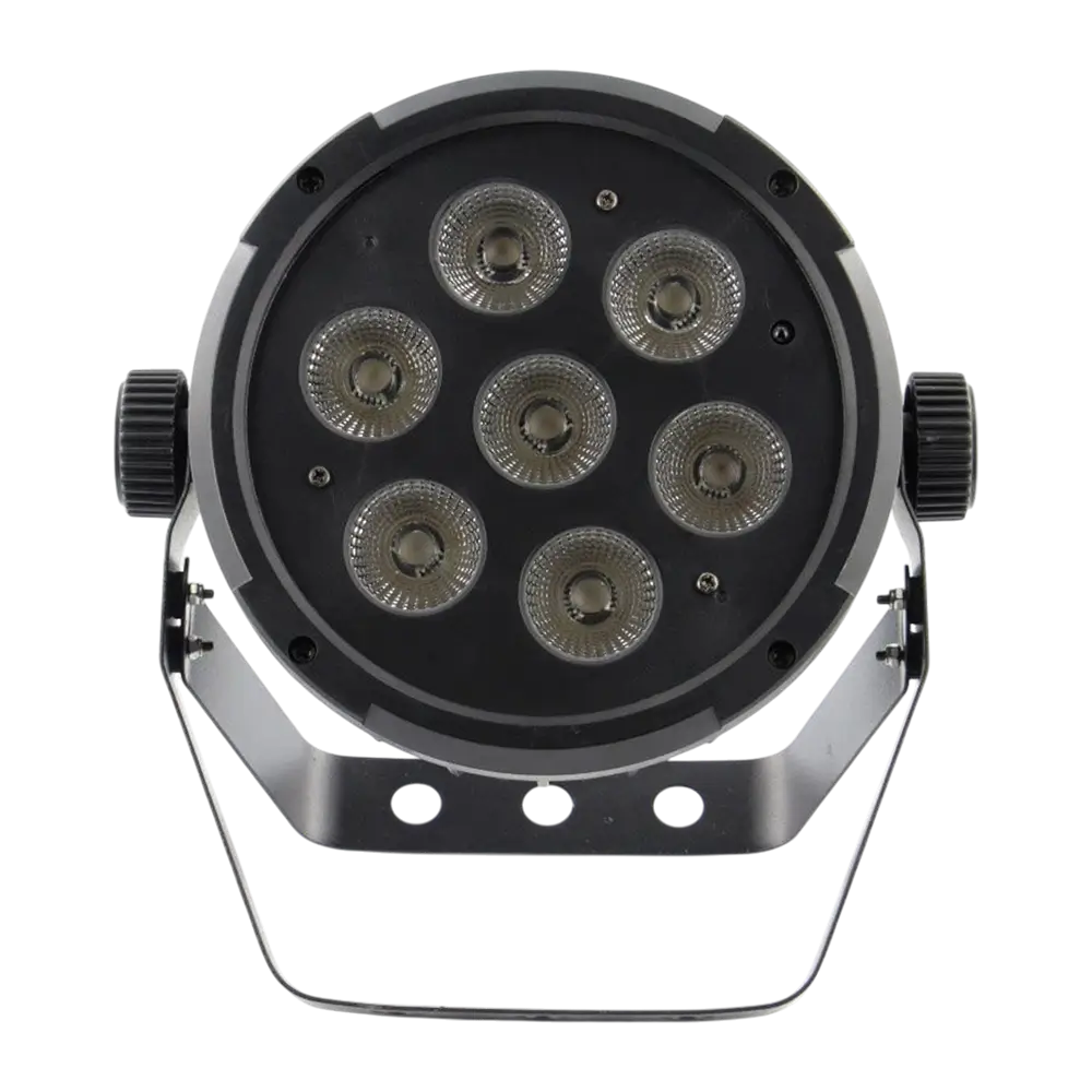 Proiettore PAR LED 7x10W 5in1 - 7 LED RGBWA, DMX, modalità automatica e musicale e telecomando