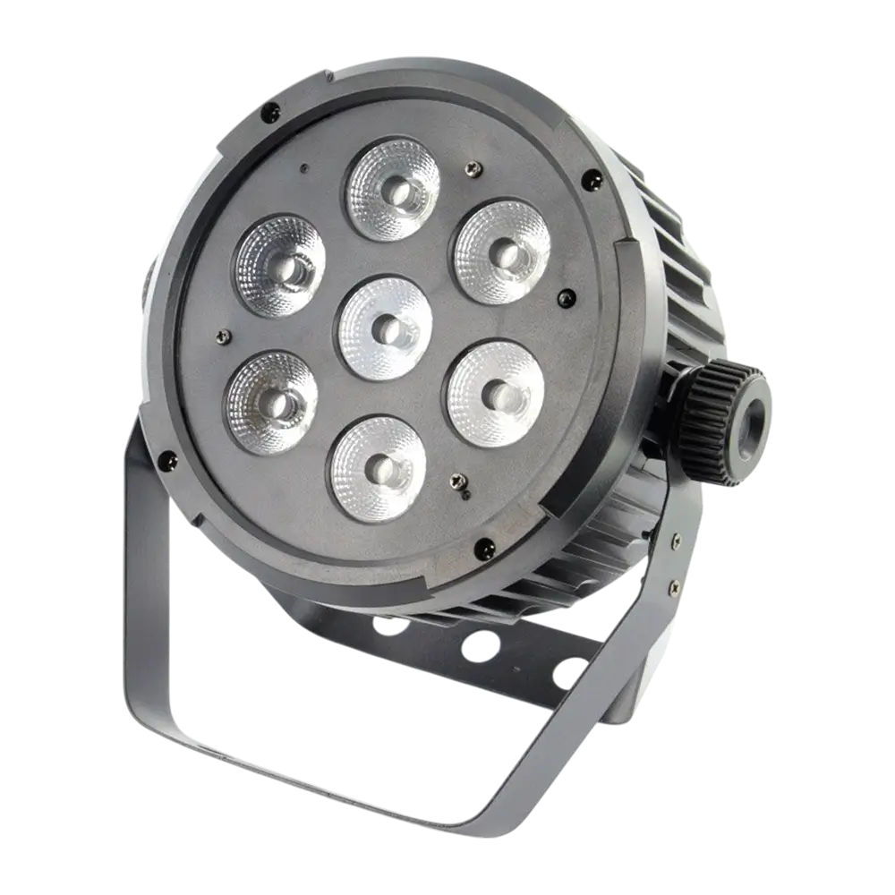 Proiettore PAR LED 7x10W 5in1 - 7 LED RGBWA, DMX, modalità automatica e musicale e telecomando