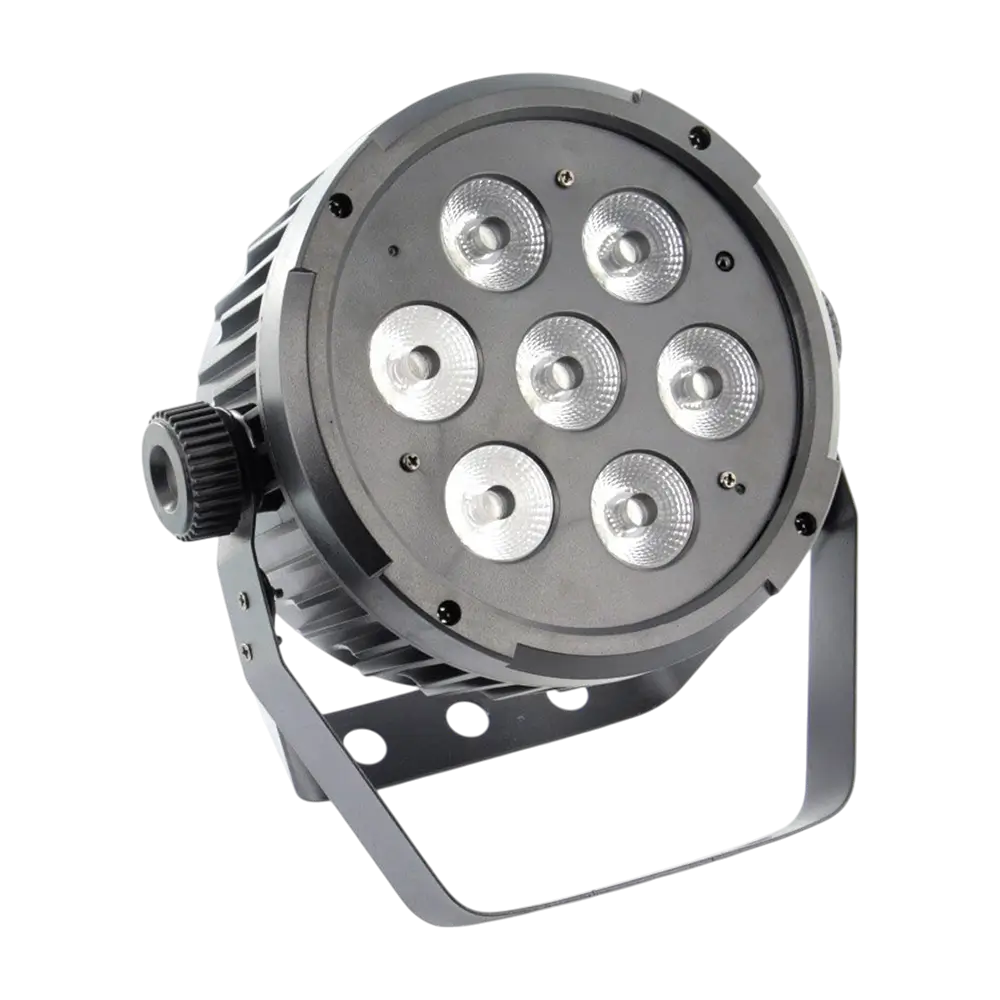 Proiettore PAR LED 7x10W 5in1 - 7 LED RGBWA, DMX, modalità automatica e musicale e telecomando