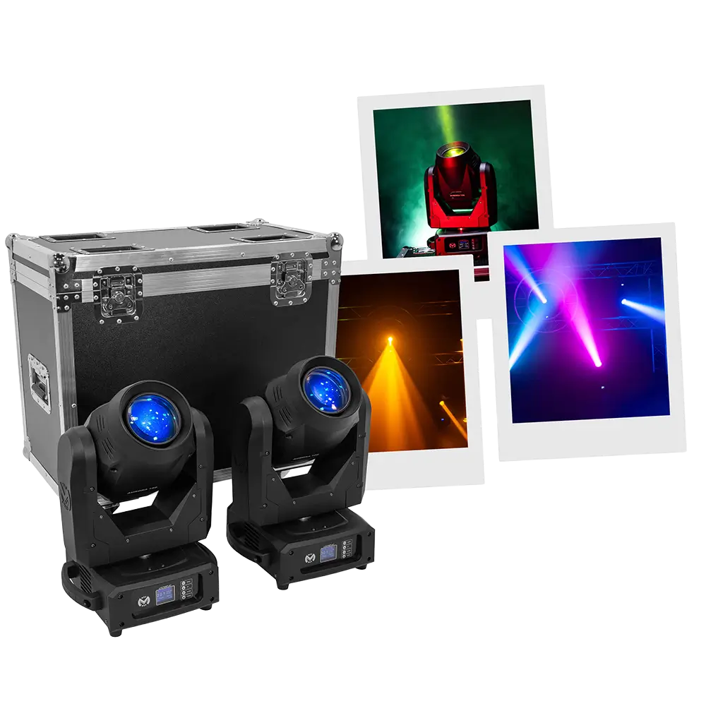 Confezione di 2 ibridi "Aurora 150 BSW" beam + spot + wash con flight case - Mac Mah