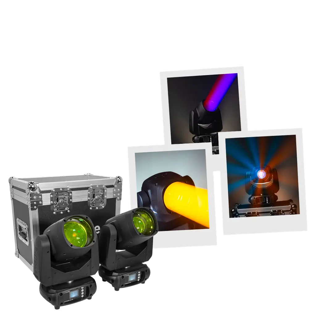 Confezione da 2 proiettori da 100 W in flight case - Evo Beam 100 CR Set Evolite - Controllo DMX e LED multicolore