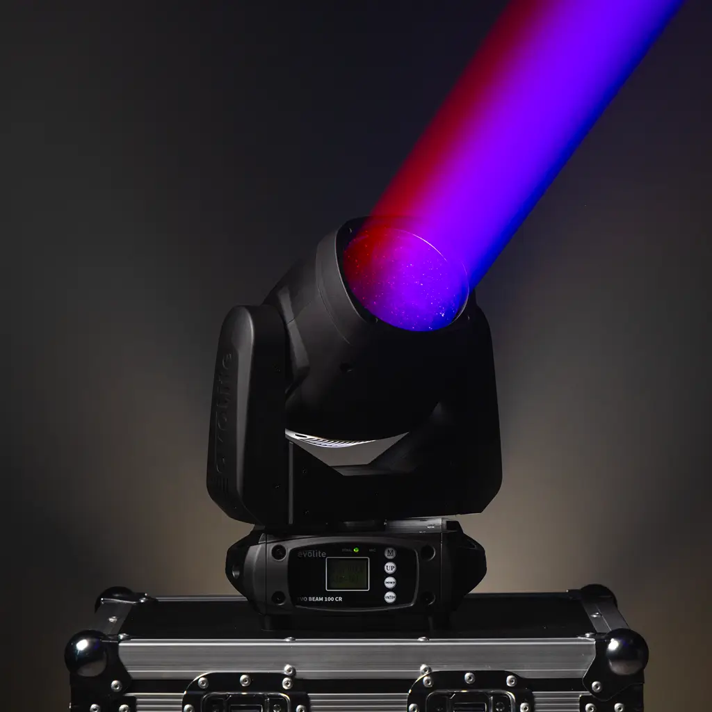 Confezione da 2 proiettori da 100 W in flight case - Evo Beam 100 CR Set Evolite - Controllo DMX e LED multicolore