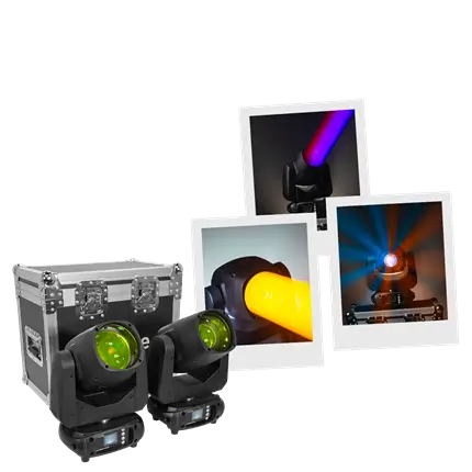 Confezione da 2 proiettori da 100 W in flight case - Evo Beam 100 CR Set Evolite - Controllo DMX e LED multicolore