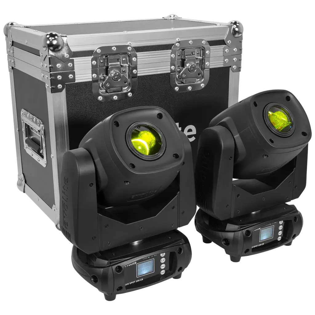Confezione 2 faretti 100 W in flight case - Evo Spot 100 CR Set Evolite - LED multicolore e controllo DMX