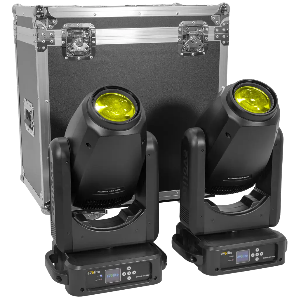 Confezione di 2 proiettori ibridi da 350 W in flight case - Fusion 350 BSW Set Evolite - Intelligent Beam, Spot & Wash