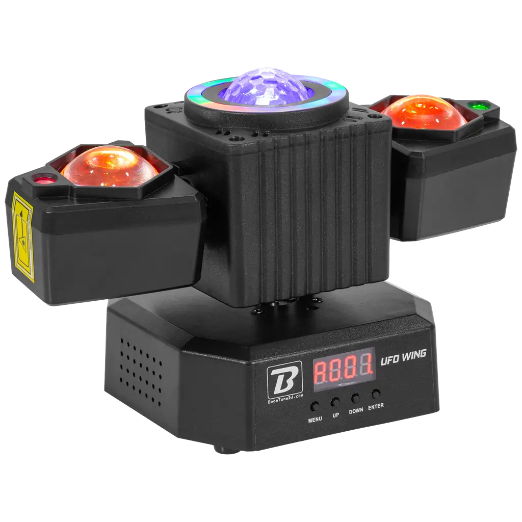 Faretto multiuso da 50 W - UFO Wing BoomTone DJ - LED + LASER + strobo + fasci, controllabile via DMX