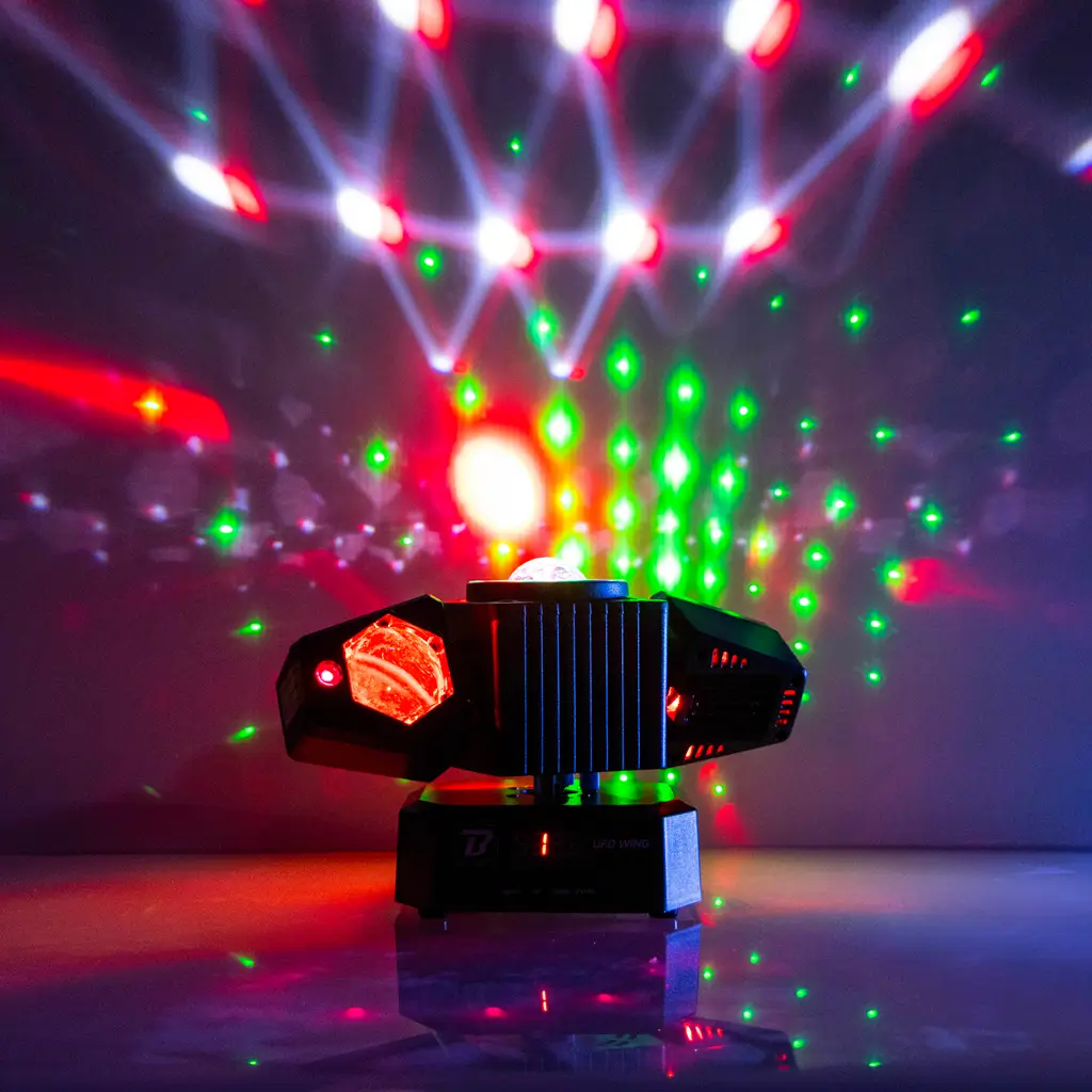 Faretto multiuso da 50 W - UFO Wing BoomTone DJ - LED + LASER + strobo + fasci, controllabile via DMX