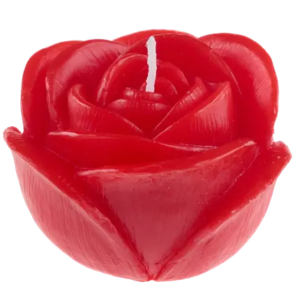 Candela con fiore scolpito rosa - Rosso