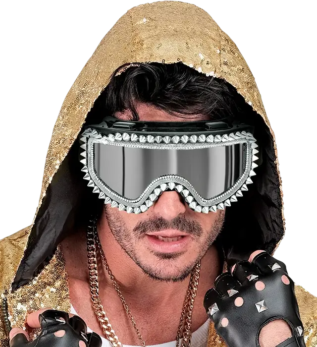 "OCCHIALI PER FESTE INVERNALI APRÈS-SKI CON BORCHIE D'ARGENTO E STRASS".