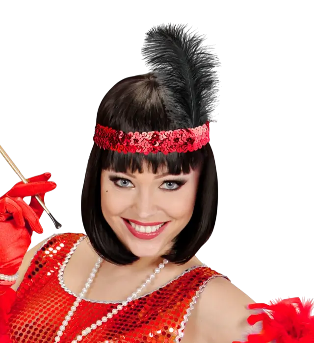 Fascia Charleston Rossa con Paillettes e Piume Vintage – Accessorio Anni 20