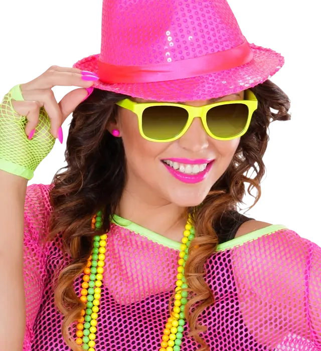 Occhiali Neon Anni 80 con Lenti Revo – 4 Colori Assortiti – Accessorio Costume Disco
