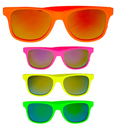 Occhiali Neon Anni 80 con Lenti Revo – 4 Colori Assortiti – Accessorio Costume Disco