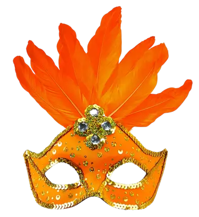 Maschera Lupo Carnevale Brasile Neon Arancione con Paillettes Oro e Piume – Accessorio Costume
