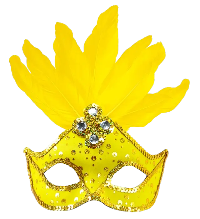 Maschera Lupo Carnevale Brasile Neon Giallo con Paillettes Oro e Piume – Accessorio Costume