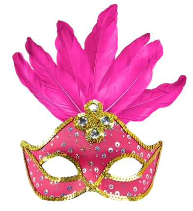 Maschera Lupo Carnevale Brasile Neon Rosa con Paillettes Oro e Piume – Accessorio Costume