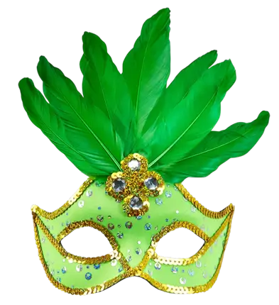 Maschera Lupo Carnevale Brasile Neon Verde con Paillettes Oro e Piume – Accessorio Costume
