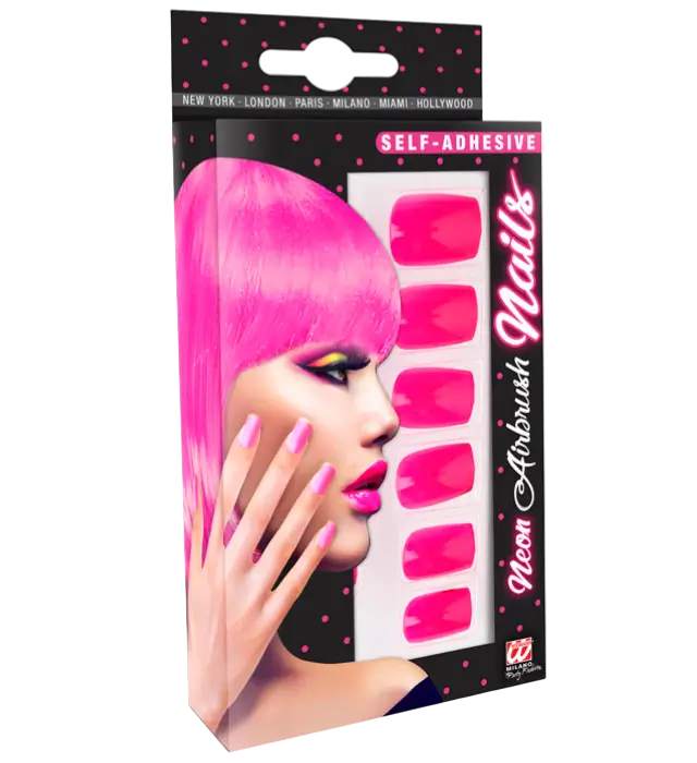 Set di 12 Unghie Rosa Neon Autoadesive Effetto Smalto – Unghie Finte Manicure