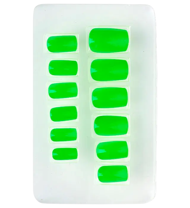 Set di 12 Unghie Verde Neon Autoadesive Effetto Smalto – Unghie Finte Manicure