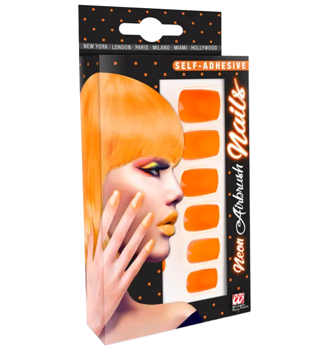 Set di 12 Unghie Arancione Neon Autoadesive Effetto Smalto – Unghie Finte Manicure