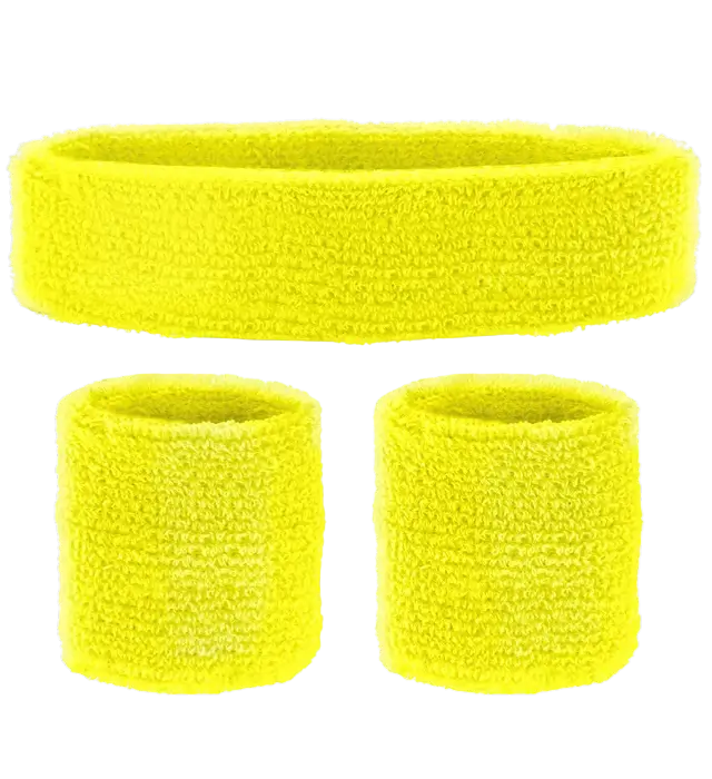 Set Completo Fasce Giallo Neon – Fascia per Capelli e 2 Fasce da Polso – Accessorio Costume Anni 80