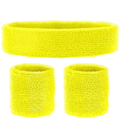Set Completo Fasce Giallo Neon – Fascia per Capelli e 2 Fasce da Polso – Accessorio Costume Anni 80