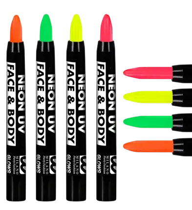 Display da 24 Matite Trucco Fluo 3,5 ml – Rosa, Giallo, Verde, Arancione Neon – Trucco per Costume