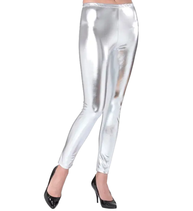 Leggings Argento Metallizzato – Pantaloni Disco Brillanti – Costume Anni 70 / 80