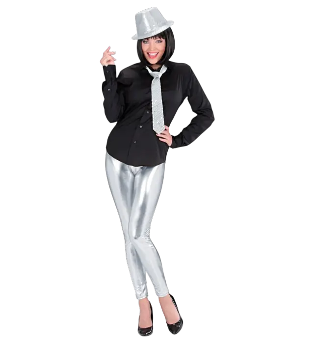 Leggings Argento Metallizzato – Pantaloni Disco Brillanti – Costume Anni 70 / 80