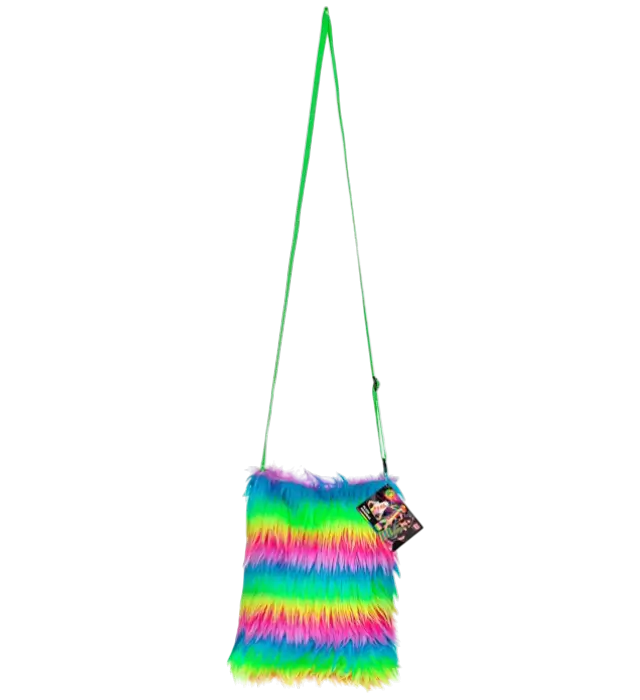 Borsa in Pelliccia Sintetica Arcobaleno Fluo – Accessorio Costume Pop Disco