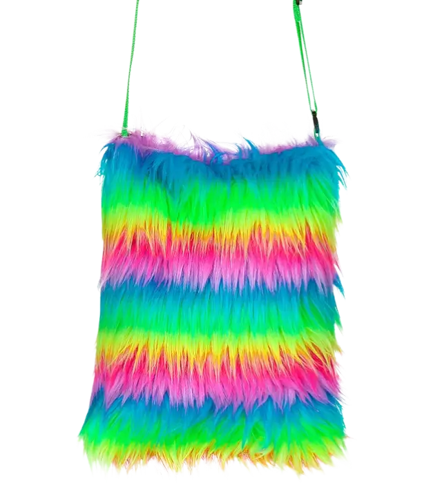 Borsa in Pelliccia Sintetica Arcobaleno Fluo – Accessorio Costume Pop Disco