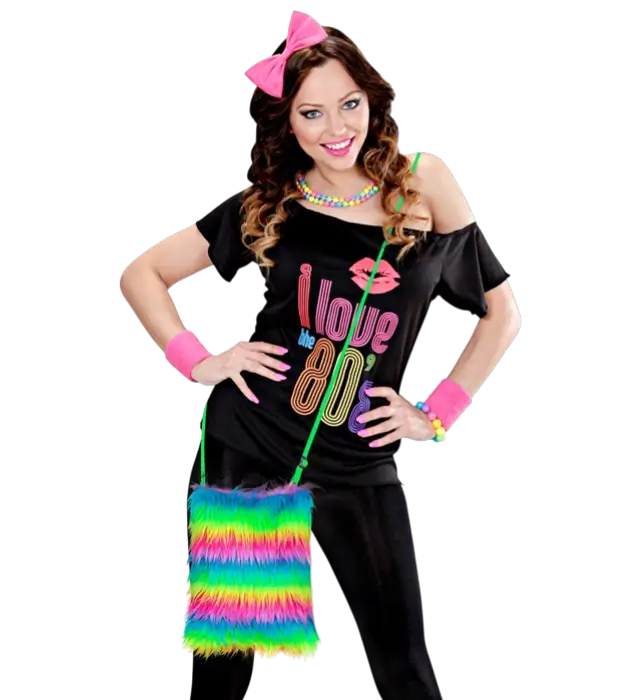 Borsa in Pelliccia Sintetica Arcobaleno Fluo – Accessorio Costume Pop Disco