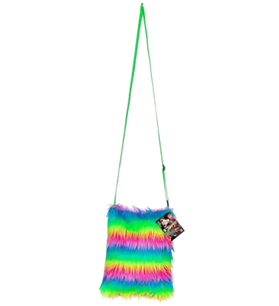 Borsa in Pelliccia Sintetica Arcobaleno Fluo – Accessorio Costume Pop Disco